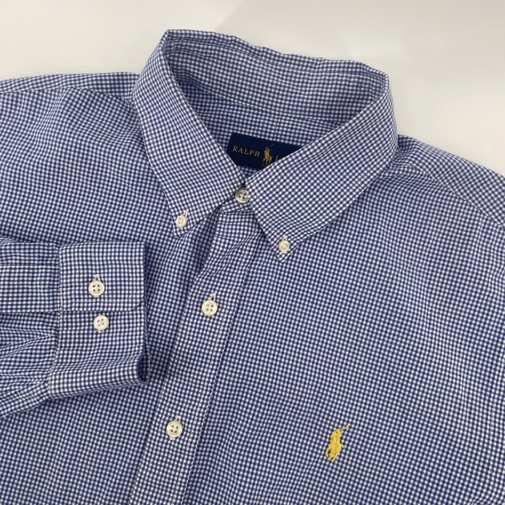 Ralph Lauren Button Down Mens Large Blue White Gingham Check Long Sleeve Shirt